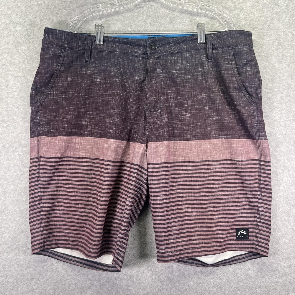 Rusty Shorts Mens 38 Purple Stripe Stretch Hybrid Chino Boardwalk Surf Swimwear